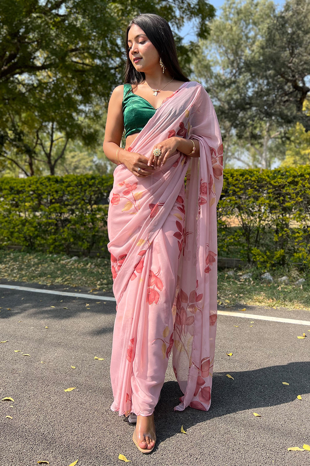Rose Pink Chiffon Saree