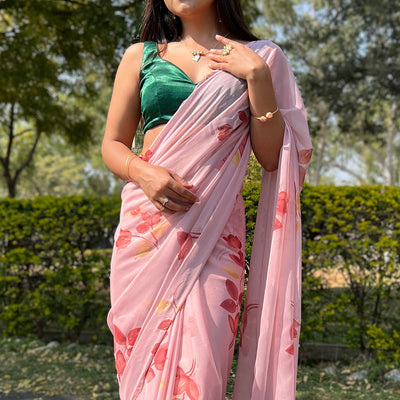 Rose Pink Chiffon Saree