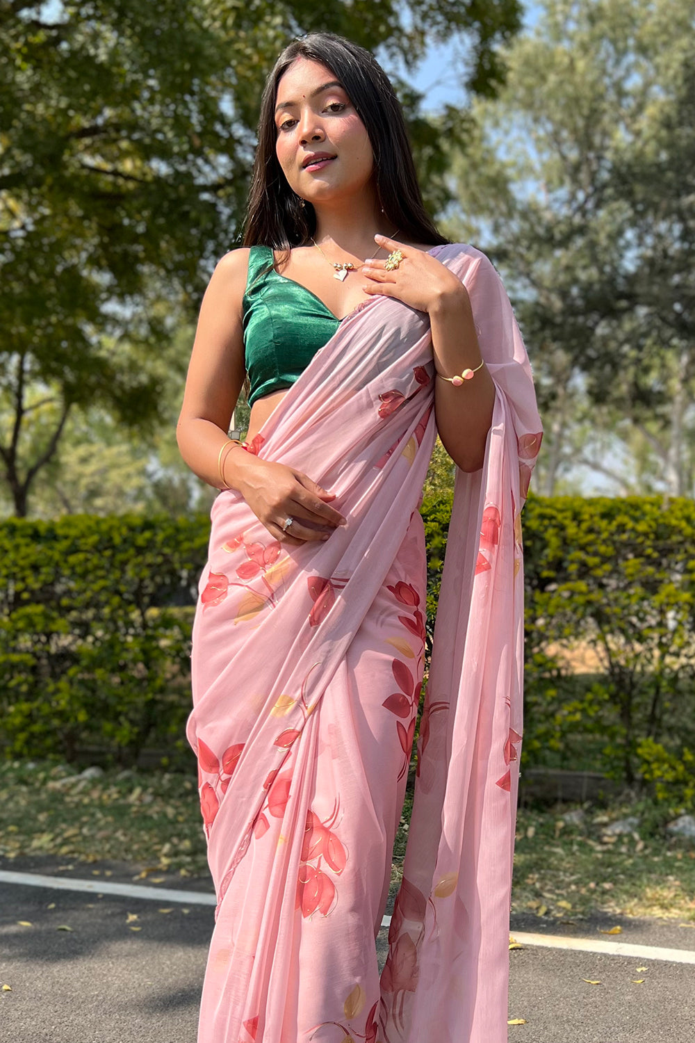 Rose Pink Chiffon Saree