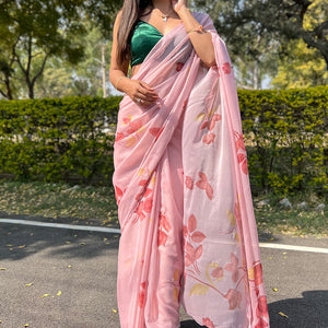Rose Pink Chiffon Saree