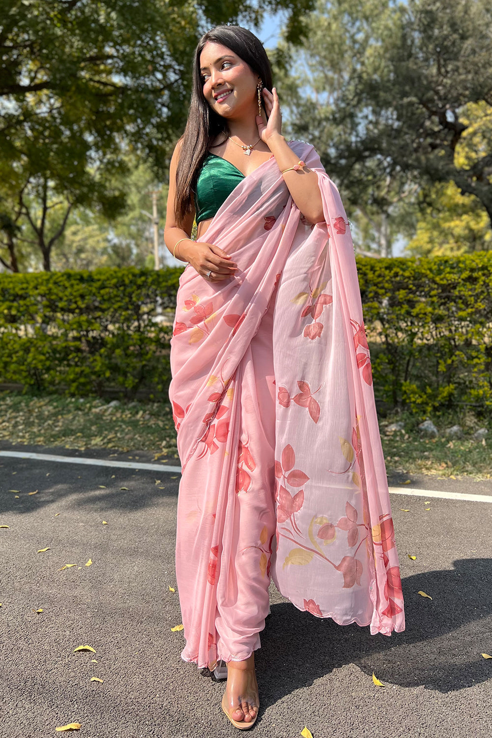 Rose Pink Chiffon Saree