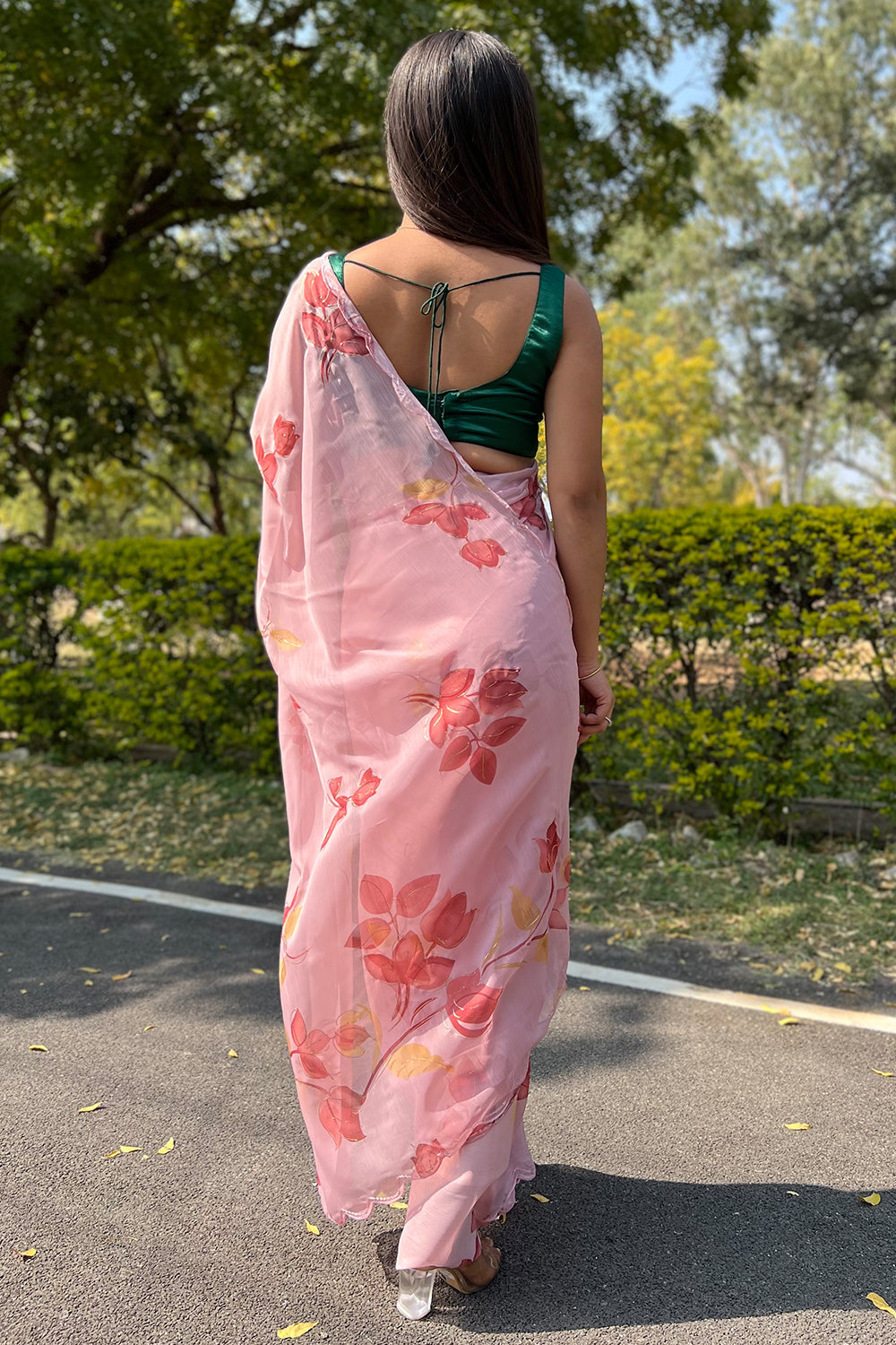 Rose Pink Chiffon Saree