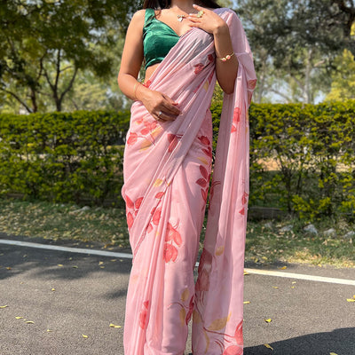 Rose Pink Chiffon Saree