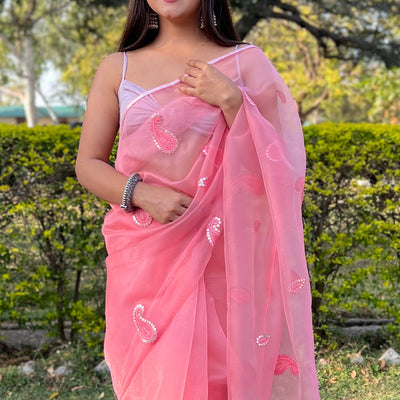 Rose Pink Organza Saree