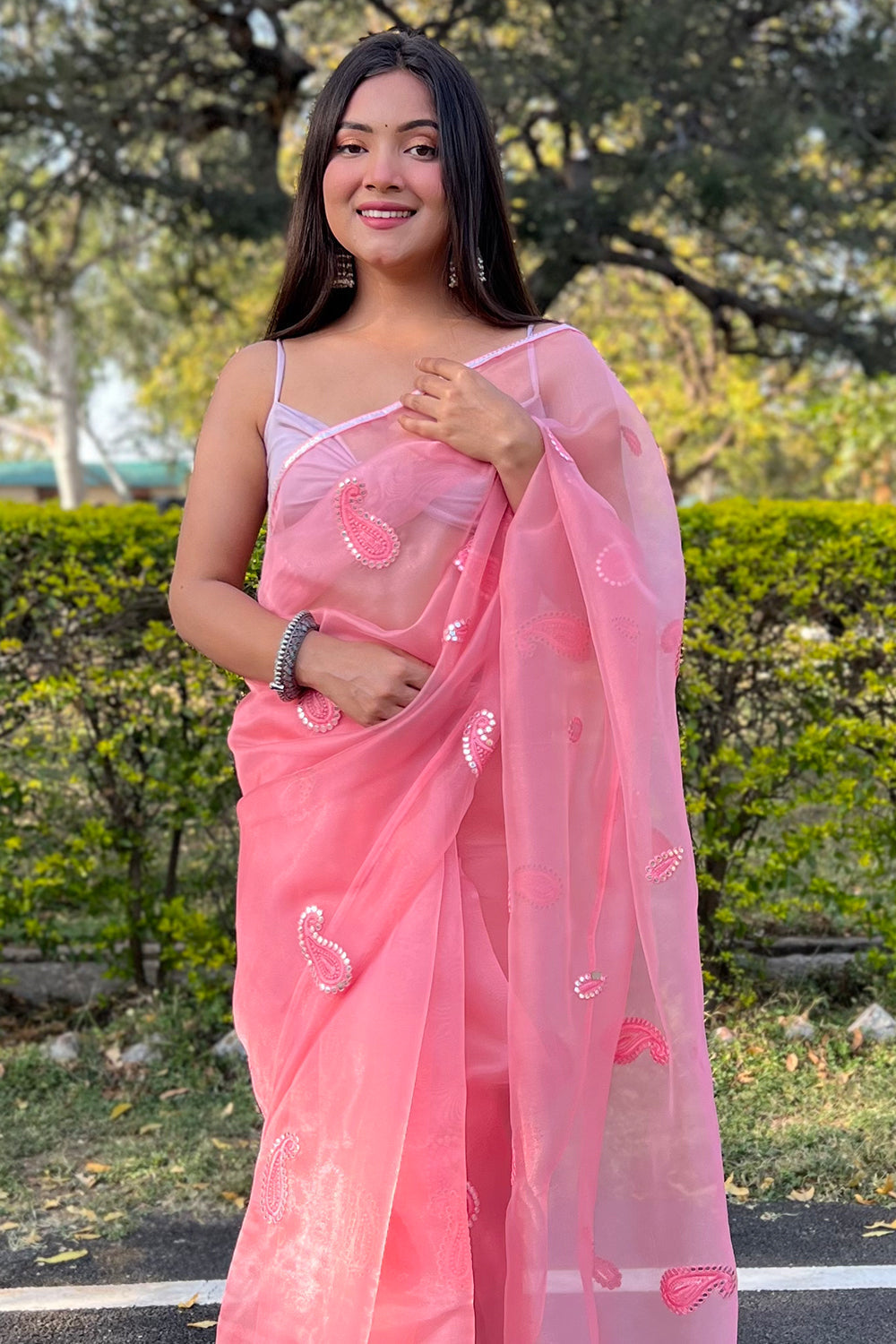 Rose Pink Organza Saree
