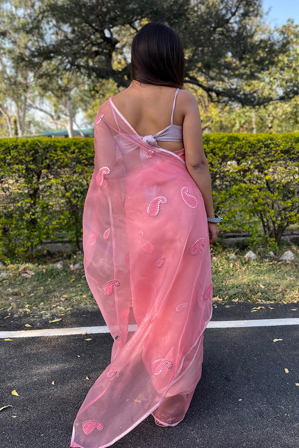 Rose Pink Organza Saree