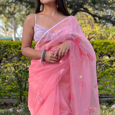 Rose Pink Organza Saree