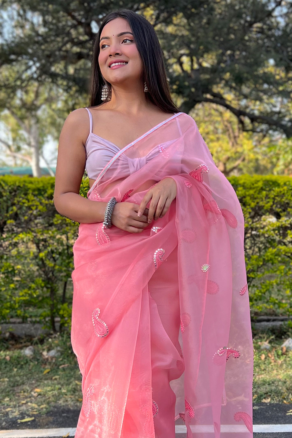 Rose Pink Organza Saree