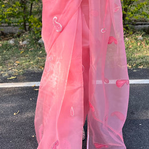 Rose Pink Organza Saree