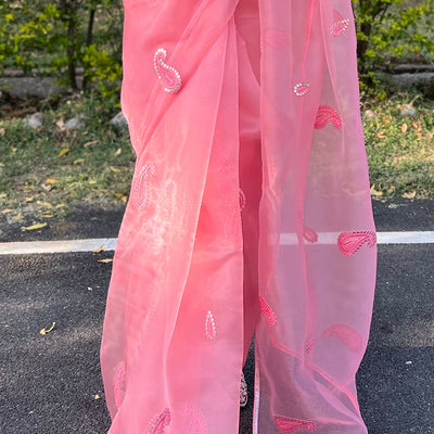 Rose Pink Organza Saree