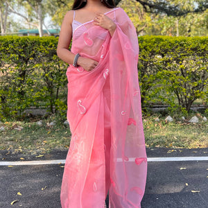 Rose Pink Organza Saree
