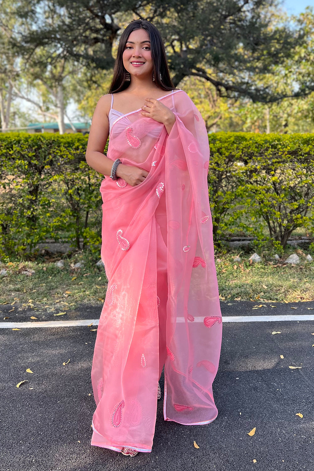 Rose Pink Organza Saree