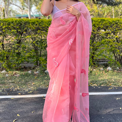 Rose Pink Organza Saree