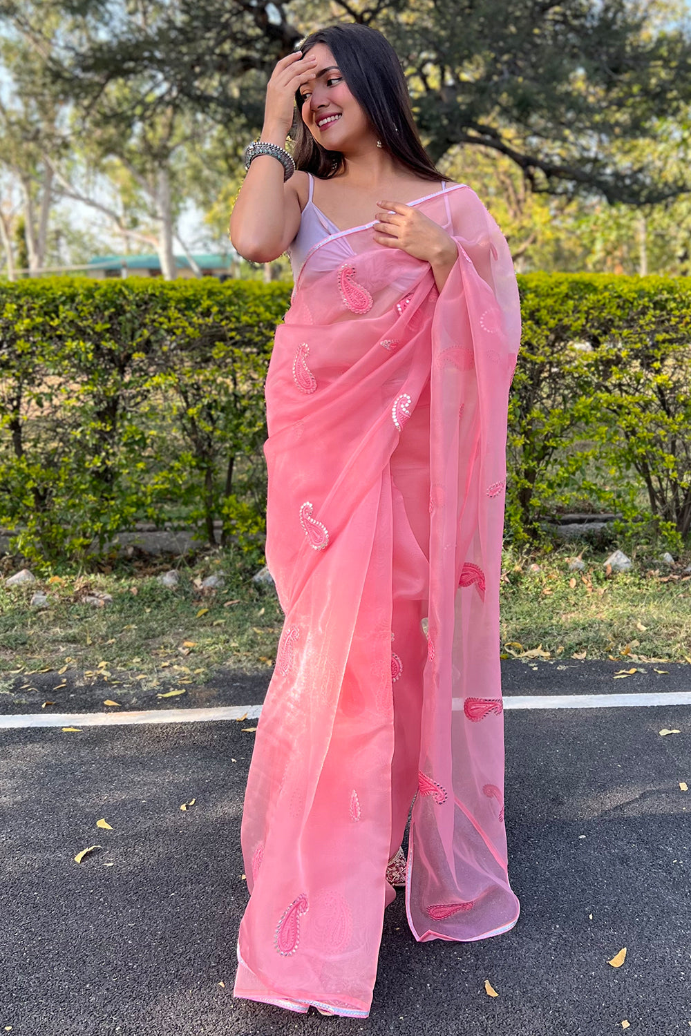 Rose Pink Organza Saree