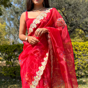 Scarlet Red Organza Saree