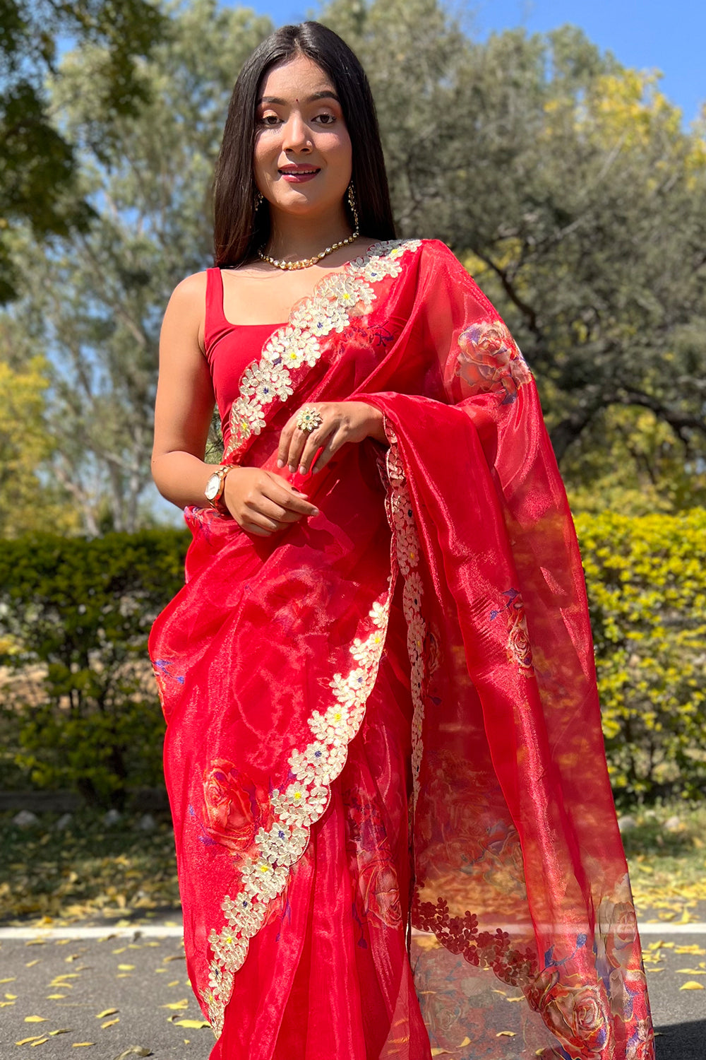 Scarlet Red Organza Saree