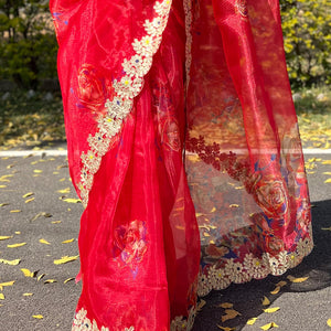 Scarlet Red Organza Saree