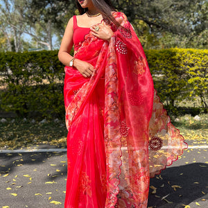 Scarlet Red Organza Saree