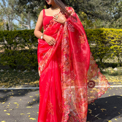Scarlet Red Organza Saree