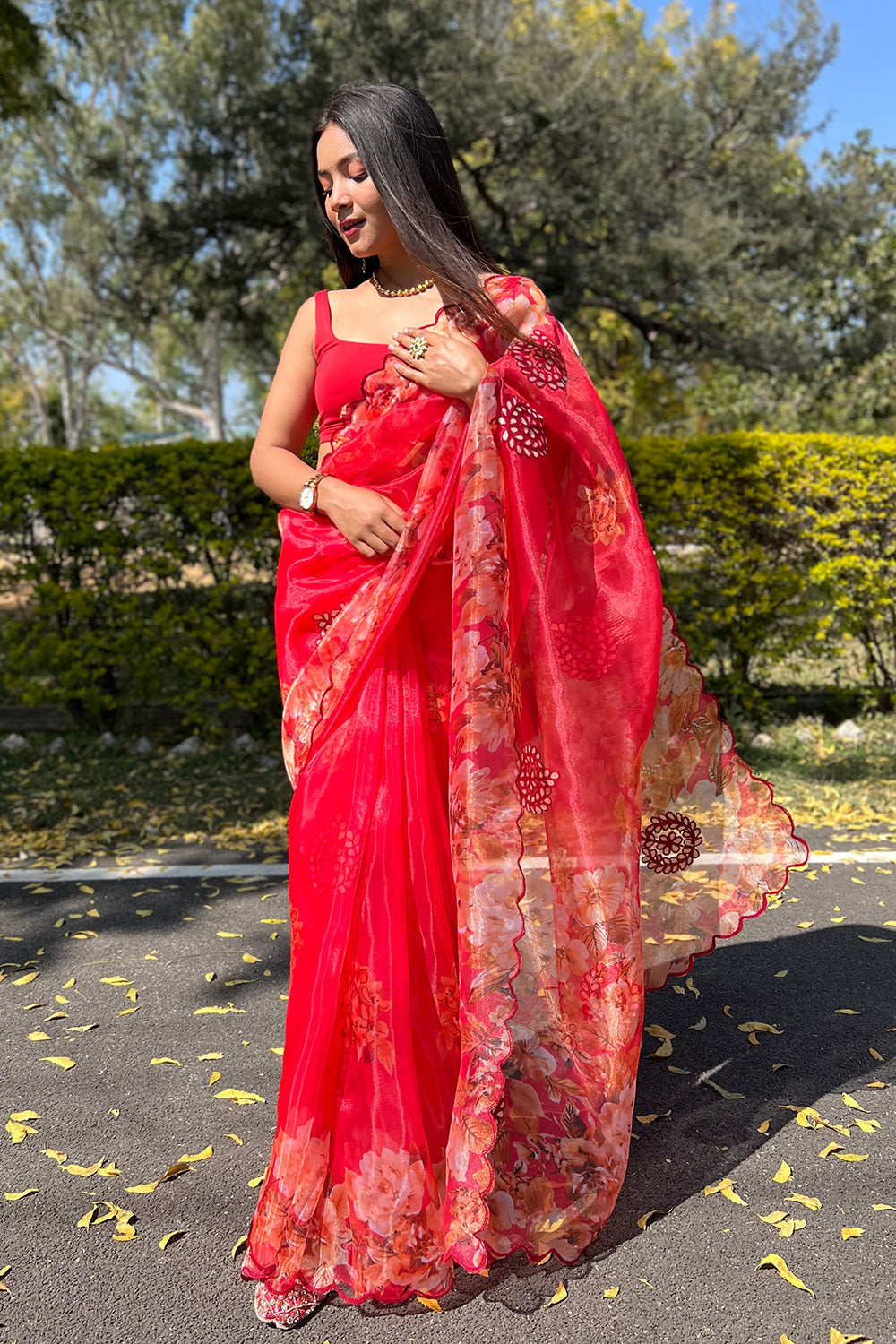 Scarlet Red Organza Saree