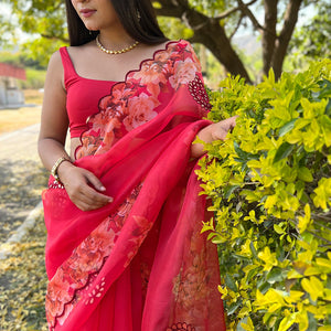 Scarlet Red Organza Saree