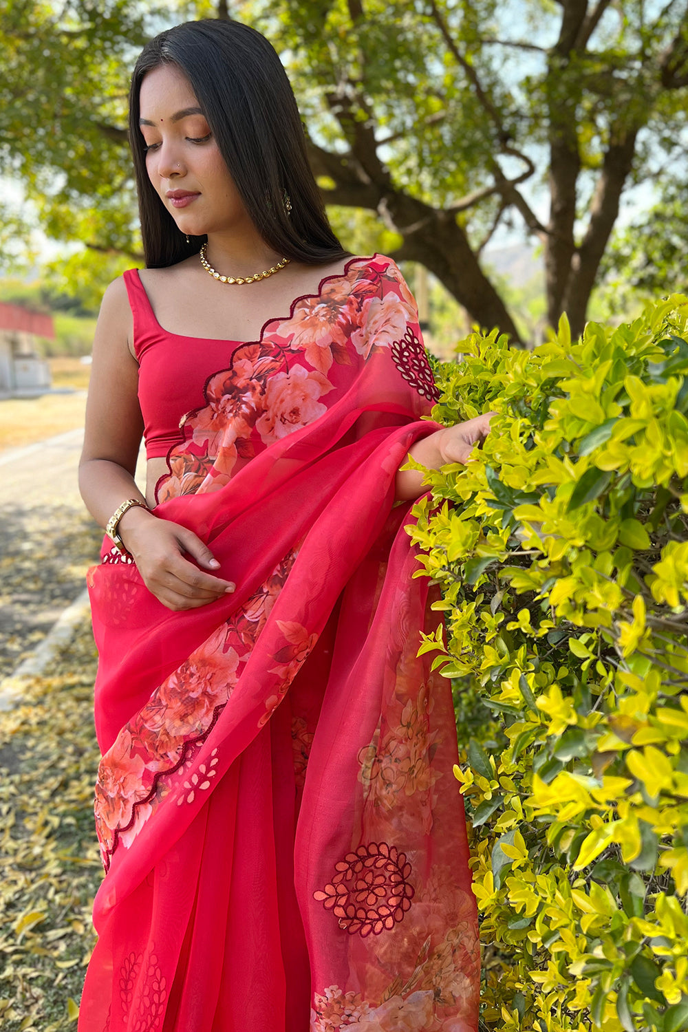 Scarlet Red Organza Saree