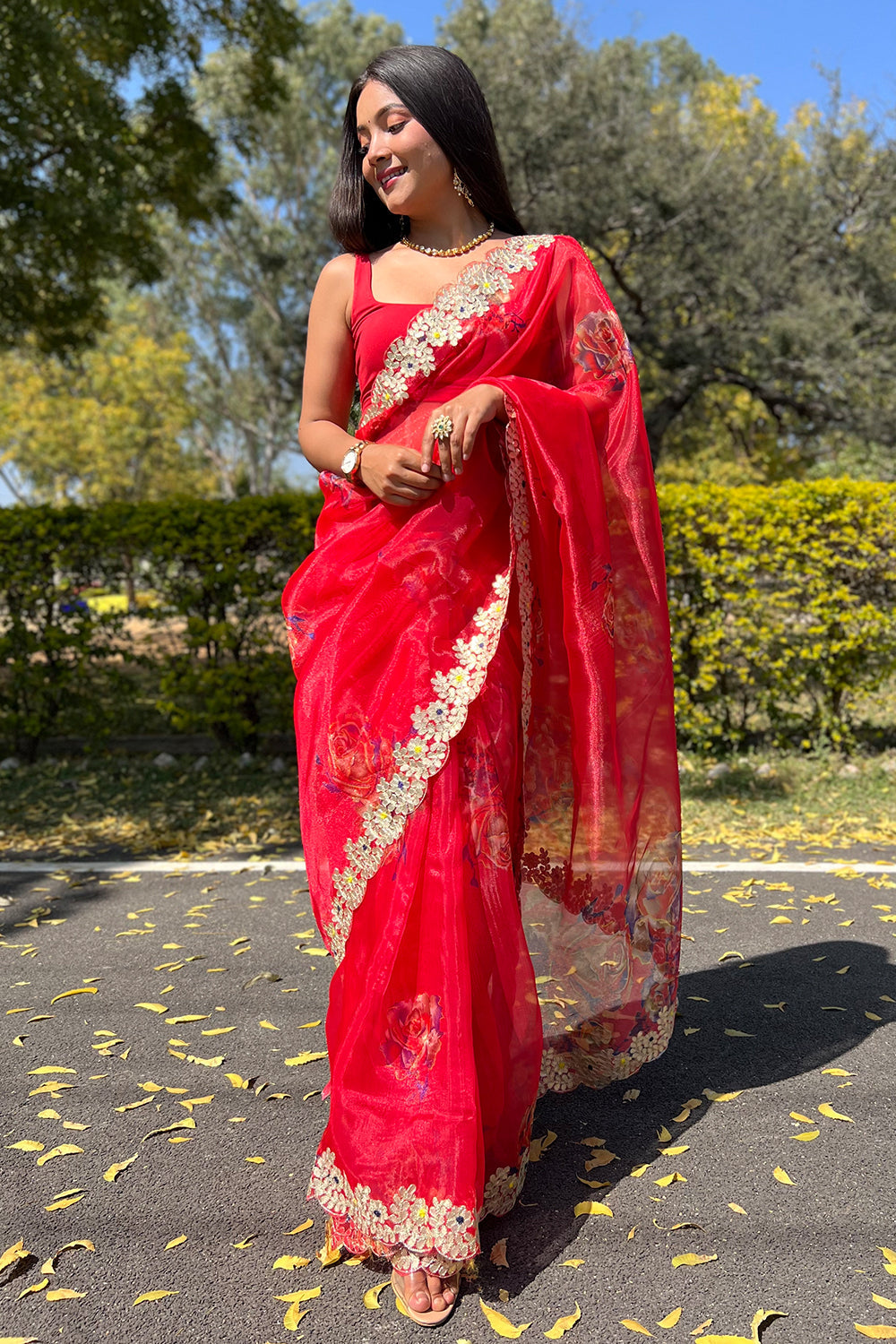 Scarlet Red Organza Saree