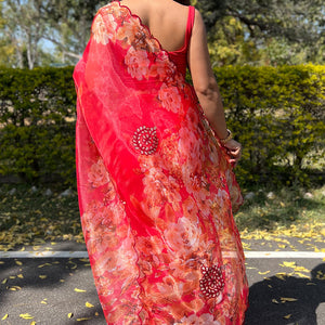 Scarlet Red Organza Saree