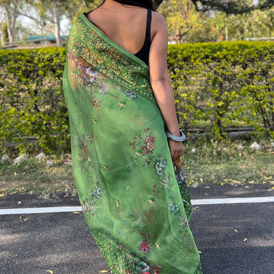 Shamrock Green Organza Saree