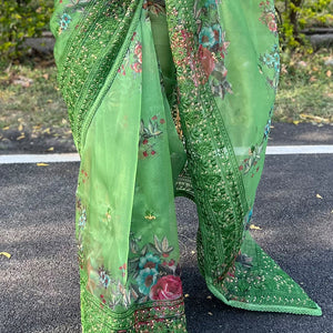 Shamrock Green Organza Saree