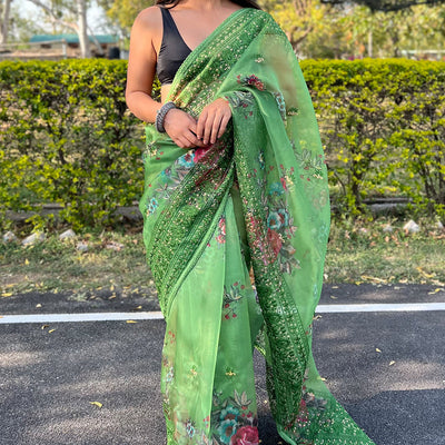 Shamrock Green Organza Saree
