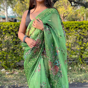 Shamrock Green Organza Saree