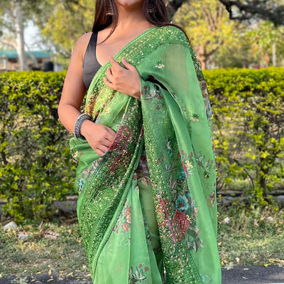 Shamrock Green Organza Saree