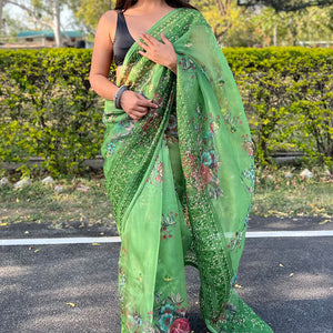 Shamrock Green Organza Saree