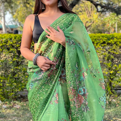 Shamrock Green Organza Saree