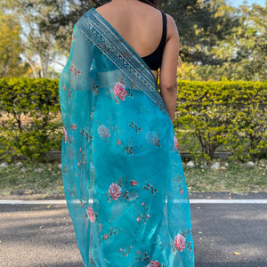 Sky Blue Organza Saree