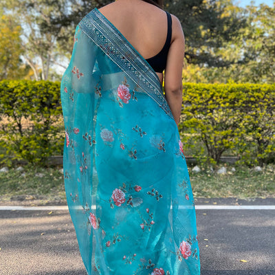 Sky Blue Organza Saree