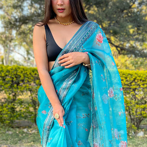 Sky Blue Organza Saree