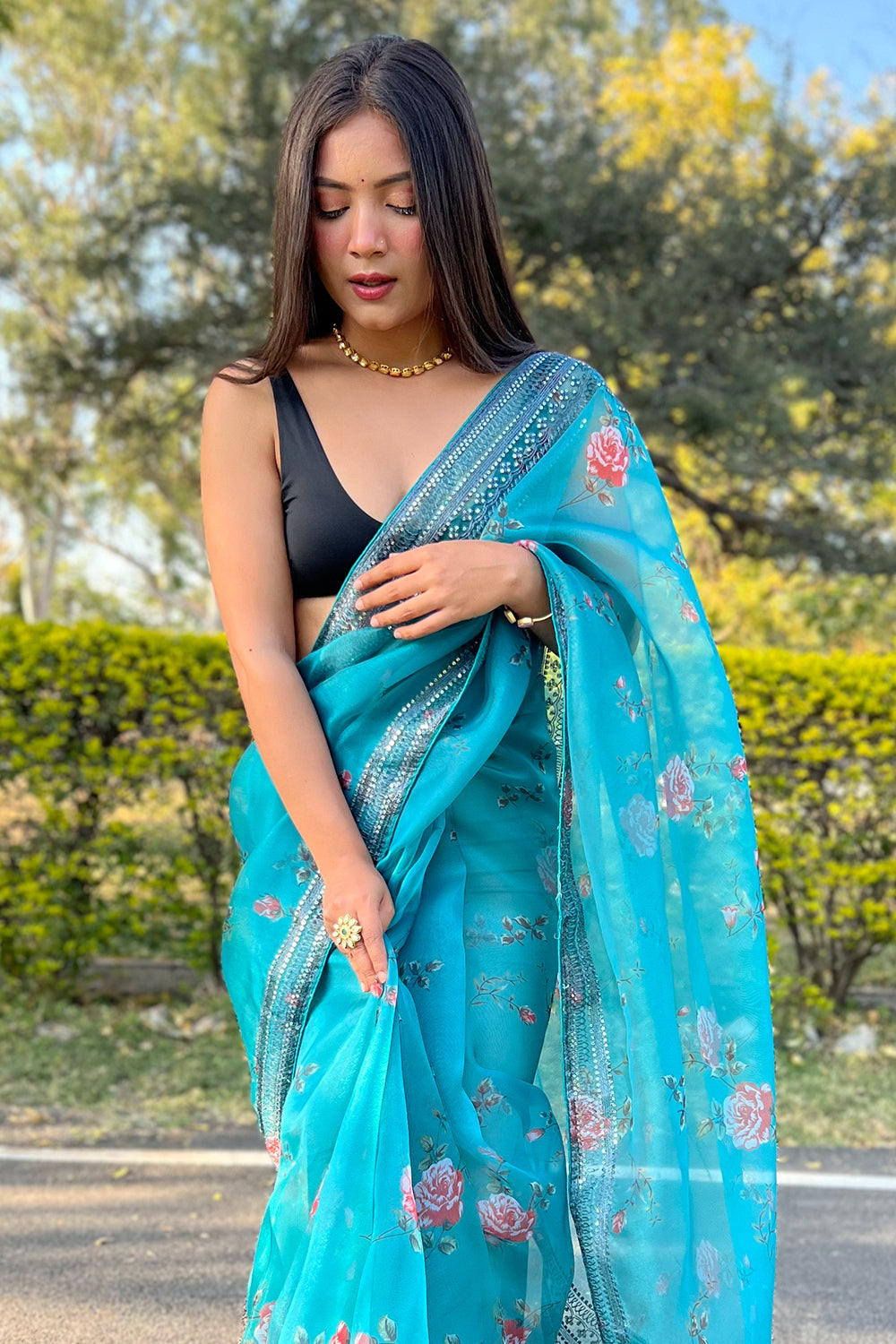 Sky Blue Organza Saree