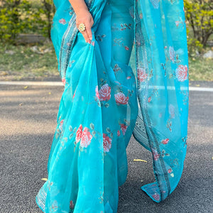 Sky Blue Organza Saree