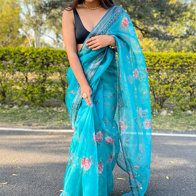 Sky Blue Organza Saree