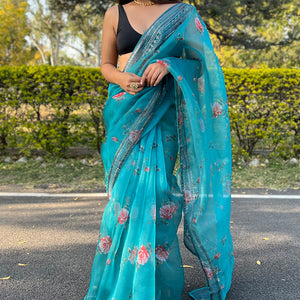 Sky Blue Organza Saree