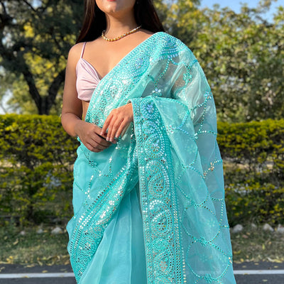 Sky Blue Organza Saree