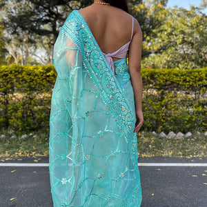 Sky Blue Organza Saree