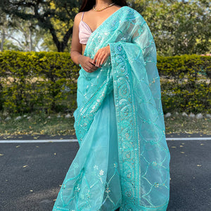 Sky Blue Organza Saree