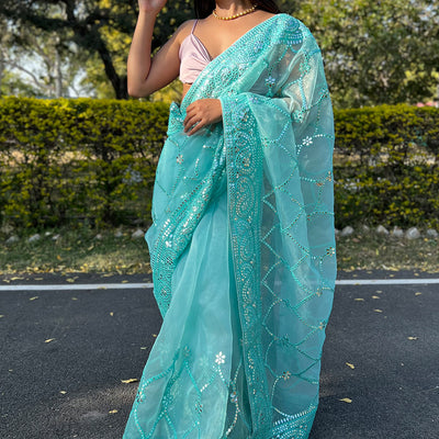 Sky Blue Organza Saree
