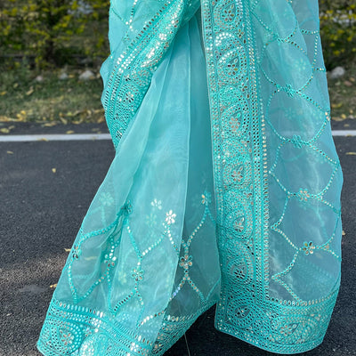 Sky Blue Organza Saree