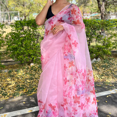 Taffy Pink Organza Saree