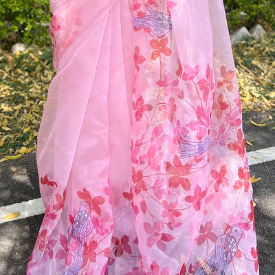 Taffy Pink Organza Saree