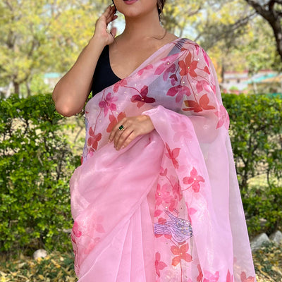 Taffy Pink Organza Saree